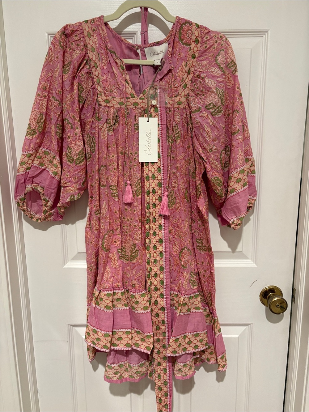 Cleobella Pink Paisley Boho Tunic Dress with belt and slip.